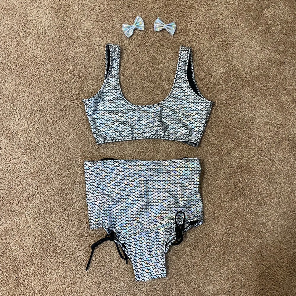 Silver Holographic Rave Outfit Set